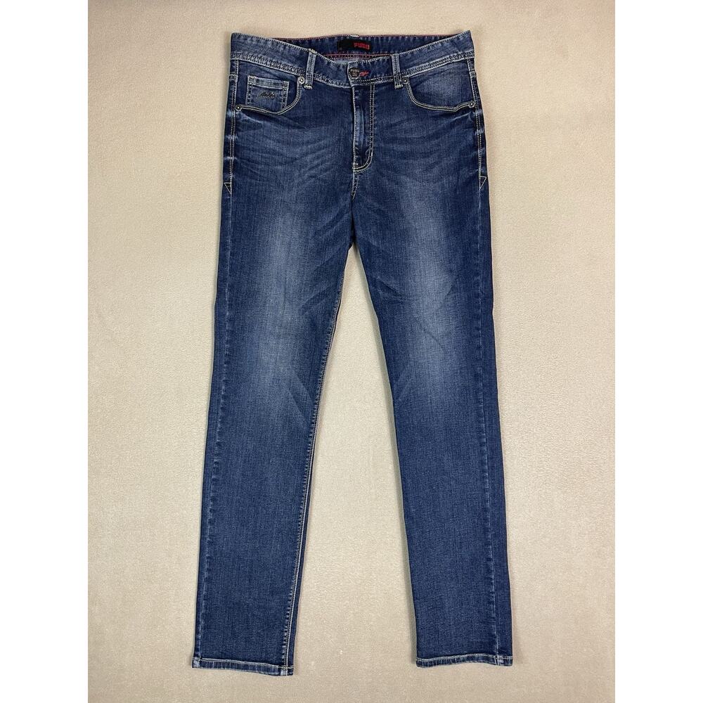 Fubu Jeans 32x32‎ Blue Straight Leg Regular Fit Mid Rise Embroidered Denim